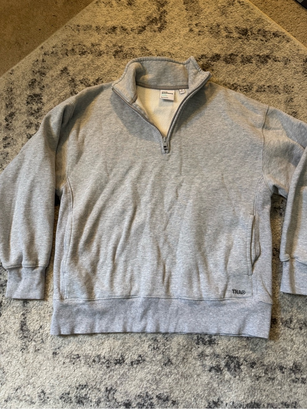 TNA by Aritzia Light Gray Quarter-Zip Fleece Pullover